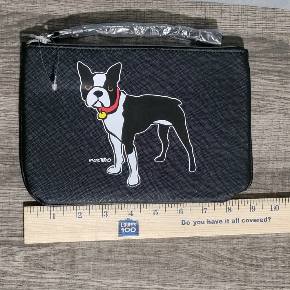 Marc Tetro Boston Terrier Dog Cosmetic Bag Black Makeup‎ Pouch New